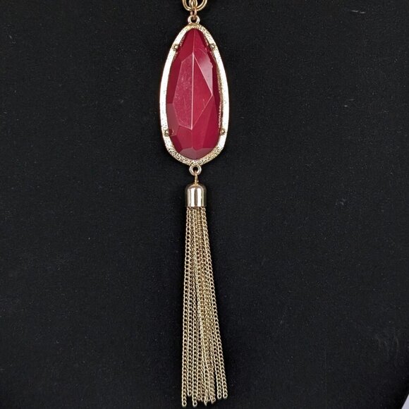 (2/$20) V. Red Tassel Pendant Necklace - Picture 4 of 6